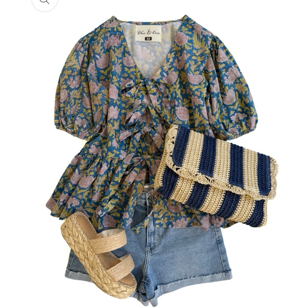 Floral Puff Sleeve Top- Daphne Tie Front Top